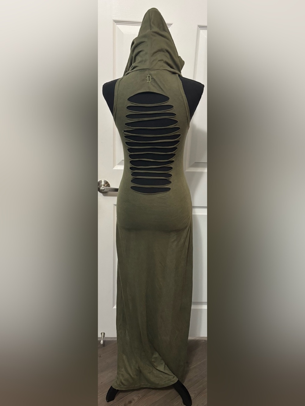 Dolls Kill / Darker Wavs Green Echo Hooded Slit Maxi Dress - Picture 2 of 8